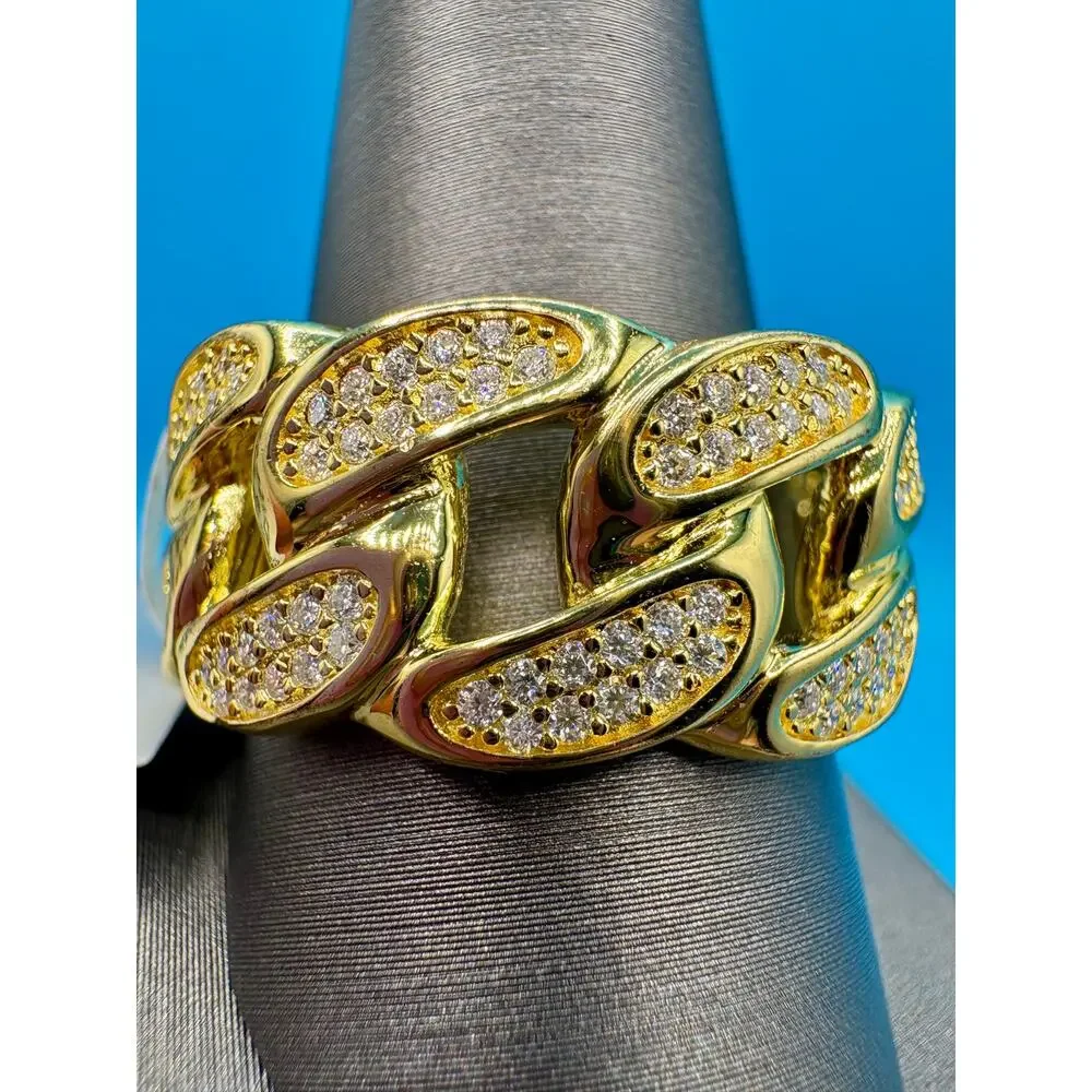NWT SZ. 12 (11.75)- 3CTW Moissanite Gold over 925 Cuban Ring
